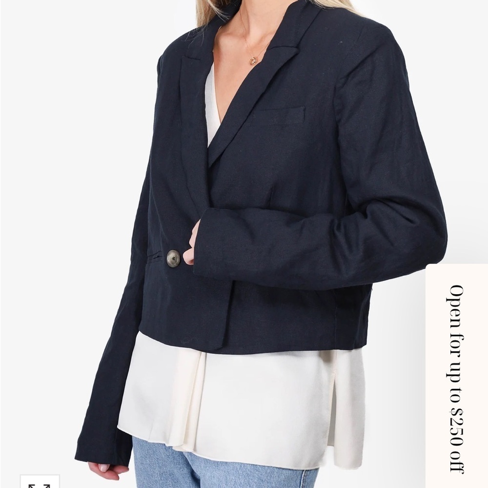 Jason Wu Navy linen blend cropped Blazer size L - Picture 2 of 9